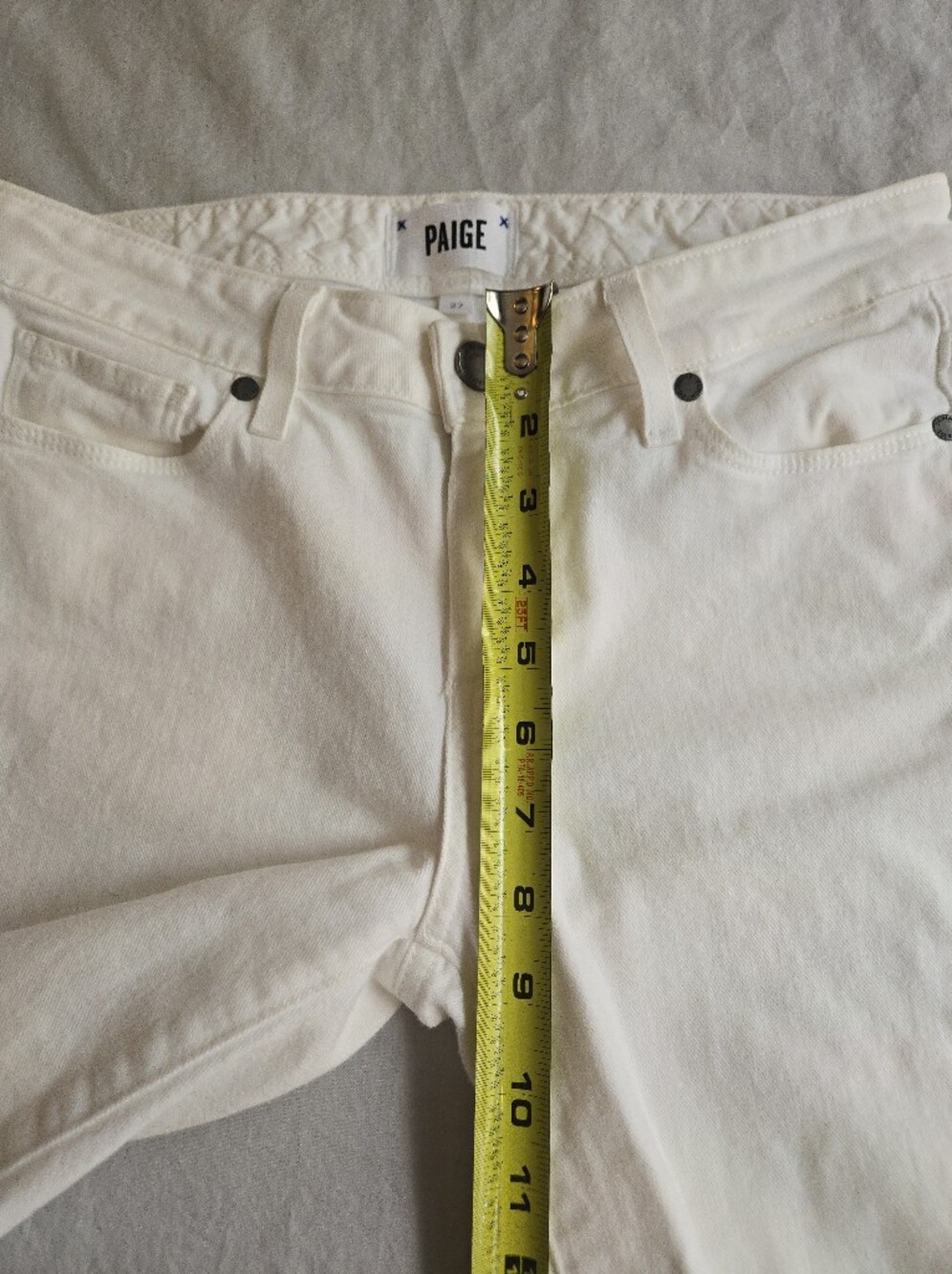 PAIGE Skyline Crop Optic White Cotton Stretch Denim Jeans Rolled Hem CW3 - Picture 7 of 12